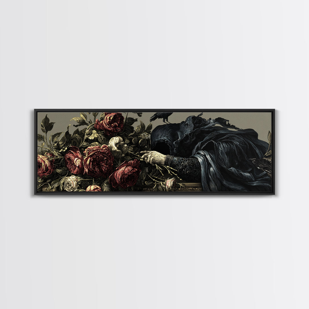 The Vampire Florist, Visionary Gothic Art, Extra Wide Wall Art, Gothic Horror Wall Art, Canvas Print, Halloween Wall Art