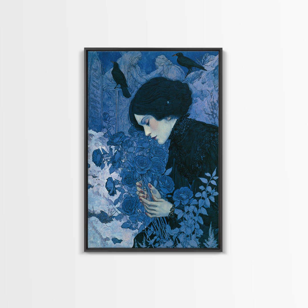 The Vampire Florist, Symbolist Death Art, Vertical Wall Art, Dark Fantasy Wall Art, Canvas Print, Halloween Wall Art