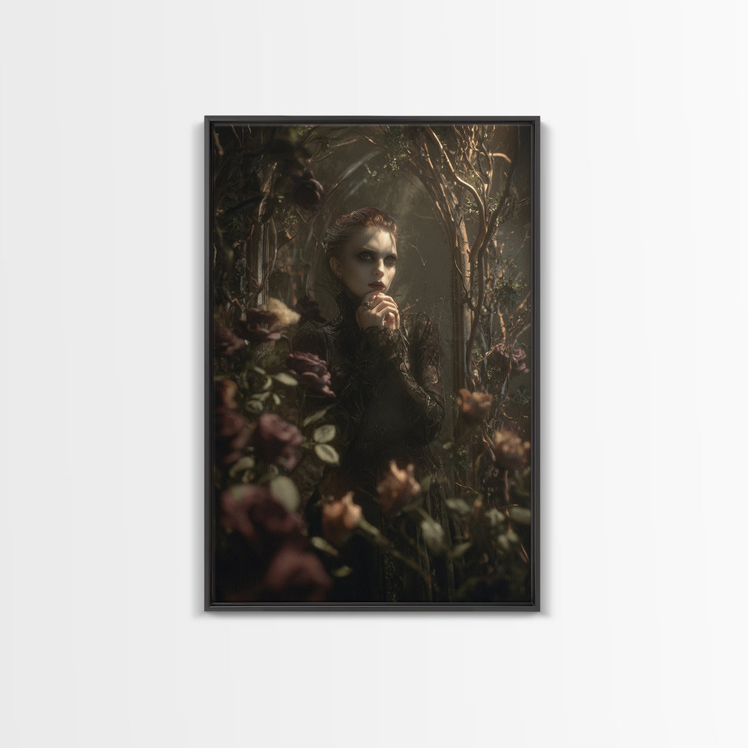 The Vampire Florist, Dark Symbolist Art, Vertical Wall Art, Macabre Wall Art, Canvas Print, Halloween Wall Art, Halloween Decor