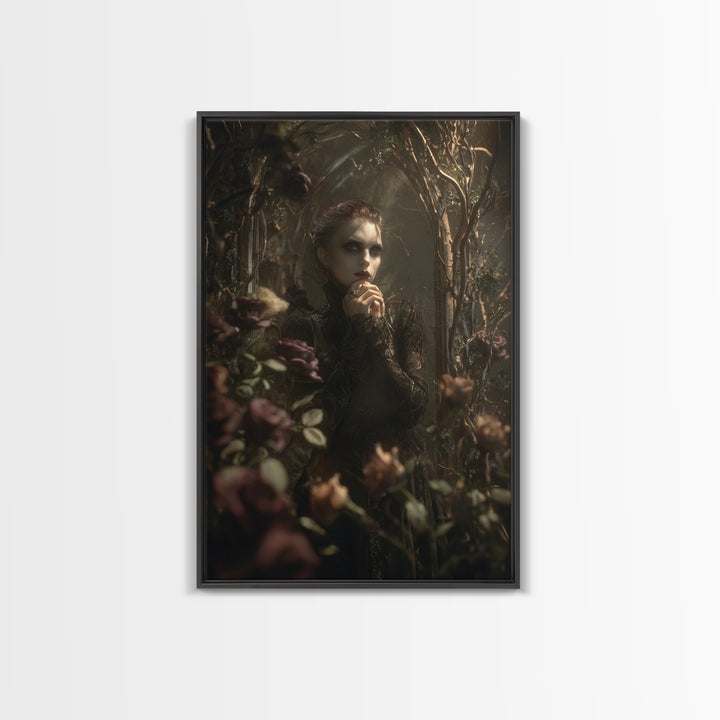 The Vampire Florist, Dark Symbolist Art, Vertical Wall Art, Macabre Wall Art, Canvas Print, Halloween Wall Art, Halloween Decor