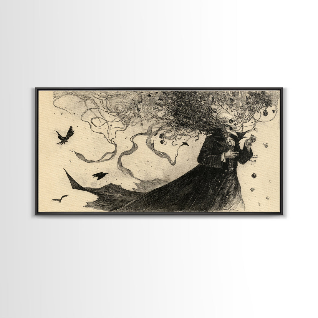 The Vampire Florist, Expressionist Nightmare Art, Wide Panoramic Art, Gothic Horror Wall Art, Canvas Print, Halloween Wall Art