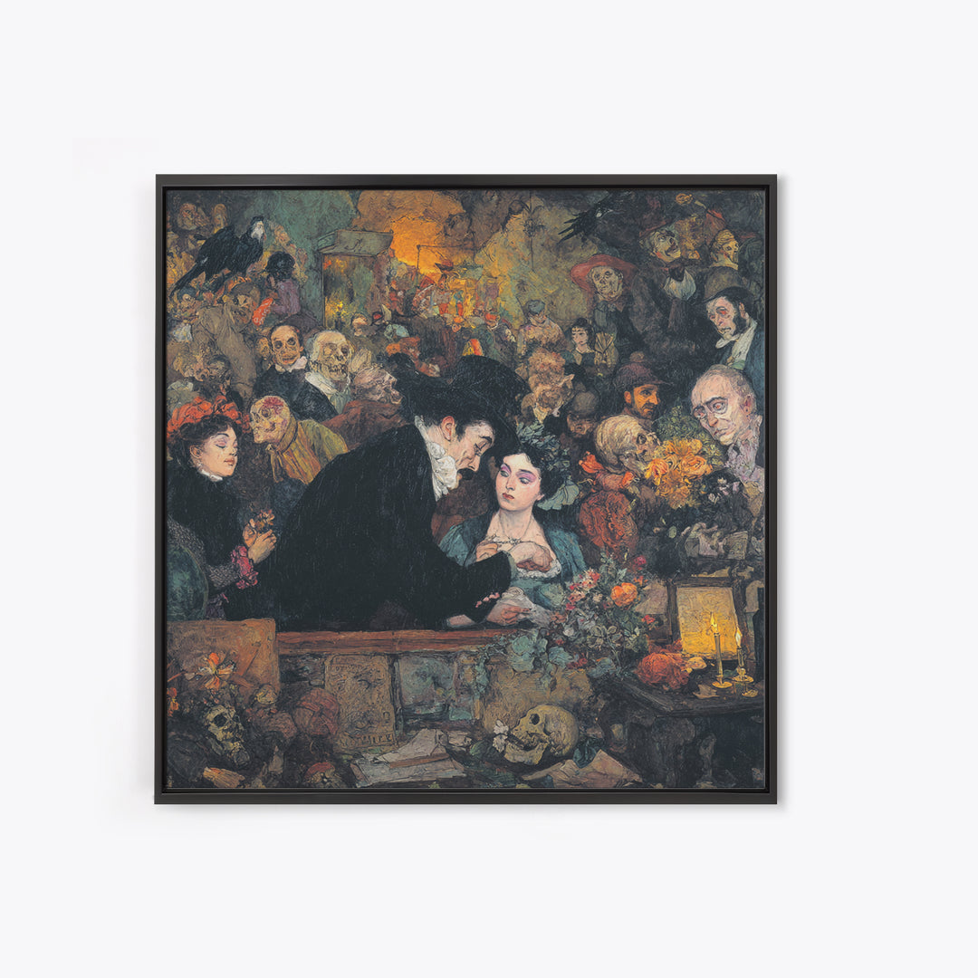 The Vampire Florist, Grotesque Carnival Art, Square Wall Art, Dark Fantasy Wall Art, Framed Canvas Print, Halloween Wall Art