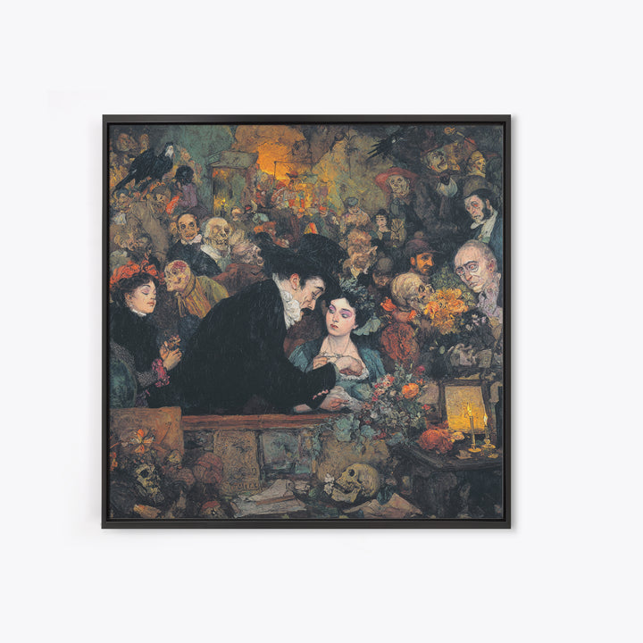 The Vampire Florist, Grotesque Carnival Art, Square Wall Art, Dark Fantasy Wall Art, Framed Canvas Print, Halloween Wall Art