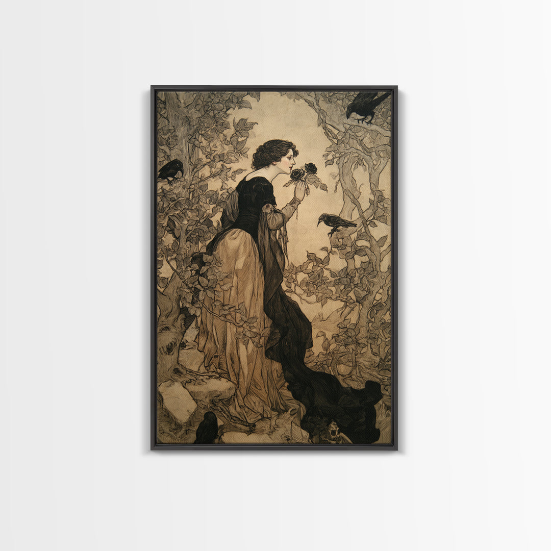 The Vampire Florist, Gothic Storybook Art, Vertical Wall Art, Macabre Wall Art, Canvas Print, Halloween Wall Art, Gothic Home Decor