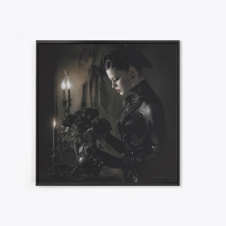 The Vampire Florist, Biomechanical Horror Art, Square Wall Art, Macabre Wall Art, Framed Canvas Print, Halloween Wall Art, Halloween Decor