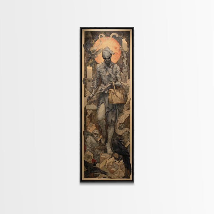 The Mummy Mail Carrier, Dark Renaissance Art, Tall Narrow Wall Art, Gothic Horror Wall Art, Canvas Print, Halloween Wall Art