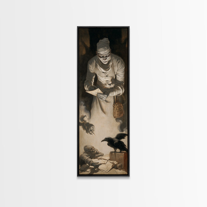 The Mummy Mail Carrier, Gothic Nightmare Art, Tall Narrow Wall Art, Gothic Horror Wall Art, Framed Canvas Print, Halloween Wall Art