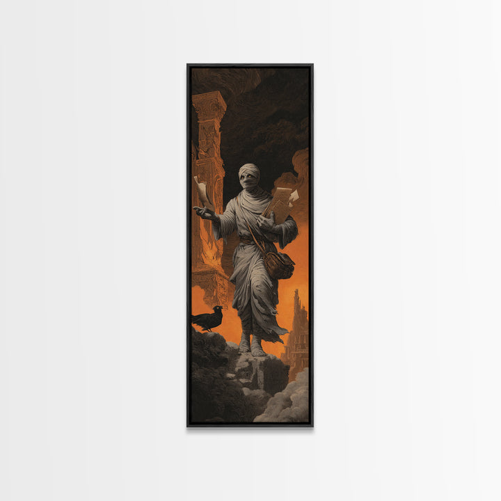 The Mummy Mail Carrier, Apocalyptic Romantic Art, Tall Narrow Wall Art, Gothic Horror Wall Art, Canvas Print, Halloween Wall Art