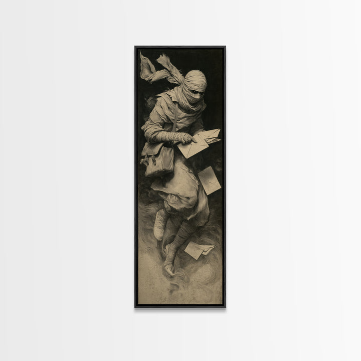 The Mummy Mail Carrier, Symbolist Dream Art, Tall Narrow Wall Art, Gothic Horror Wall Art, Canvas Print, Halloween Wall Art