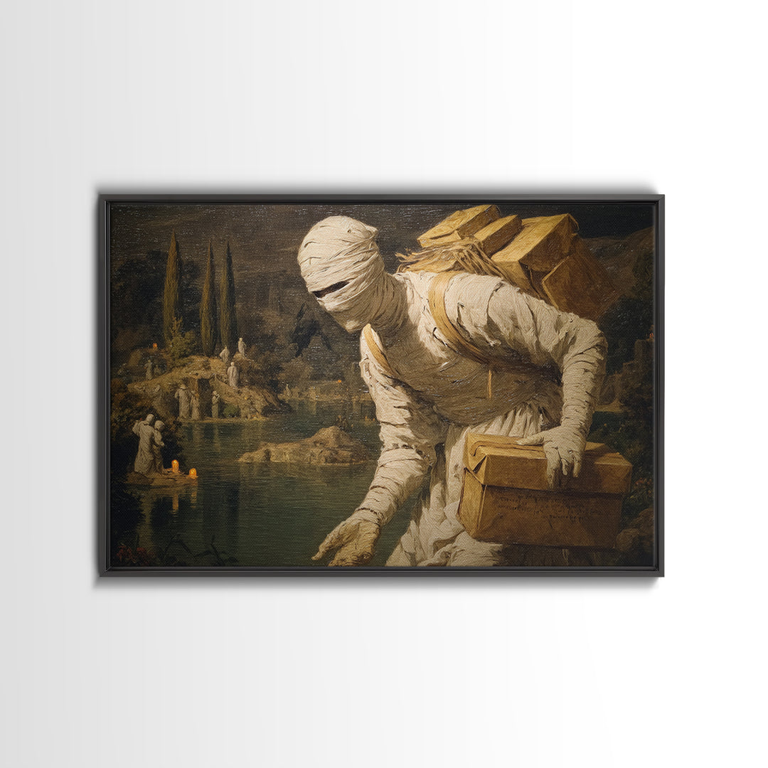 The Mummy Mail Carrier, Symbolist Gothic Landscape, Landscape Wall Art, Dark Fantasy Wall Art, Canvas Print, Halloween Wall Art