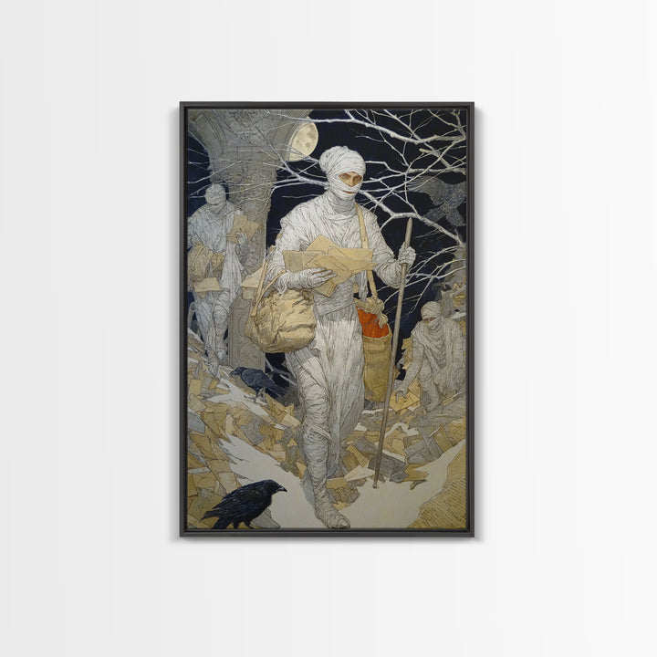 The Mummy Mail Carrier, Symbolist Death Art, Vertical Wall Art, Macabre Wall Art, Canvas Print, Halloween Wall Art