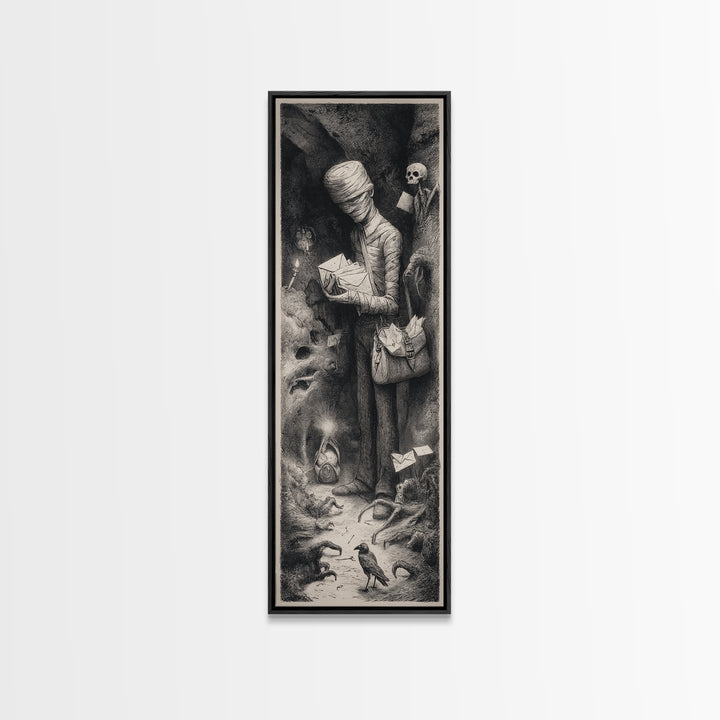 The Mummy Mail Carrier, Expressionist Nightmare Art, Tall Narrow Wall Art, Gothic Horror Wall Art, Canvas Print, Halloween Wall Art