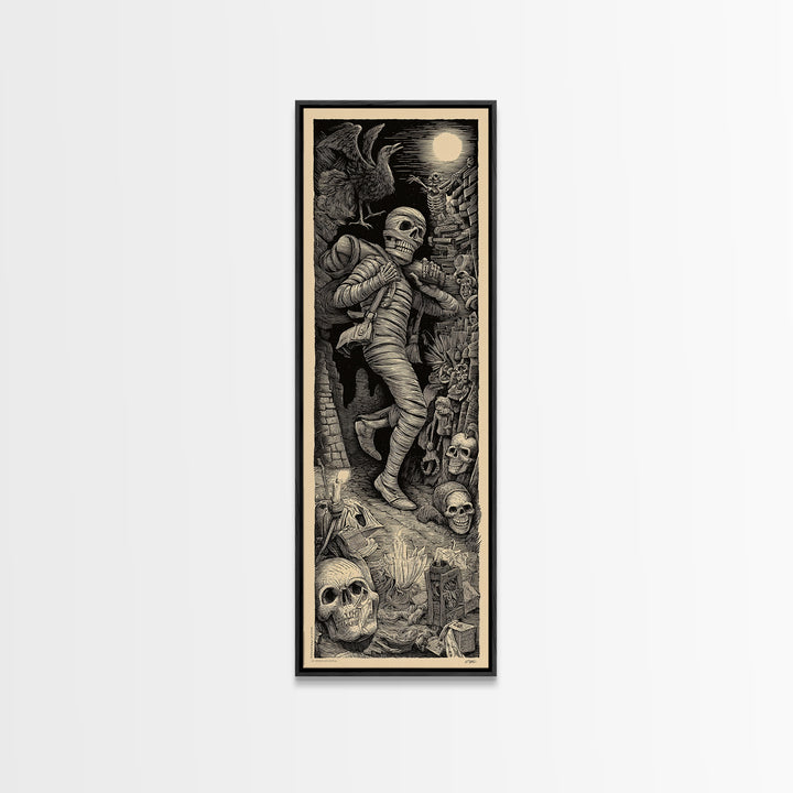 The Mummy Mail Carrier, Macabre Folk Print Art, Tall Narrow Wall Art, Gothic Horror Wall Art, Framed Canvas Print