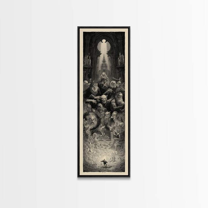 The Monster Family Portrait, Gothic Engraving Art, Tall Narrow Wall Art, Dark Halloween Decor, Canvas Print, Halloween Wall Art