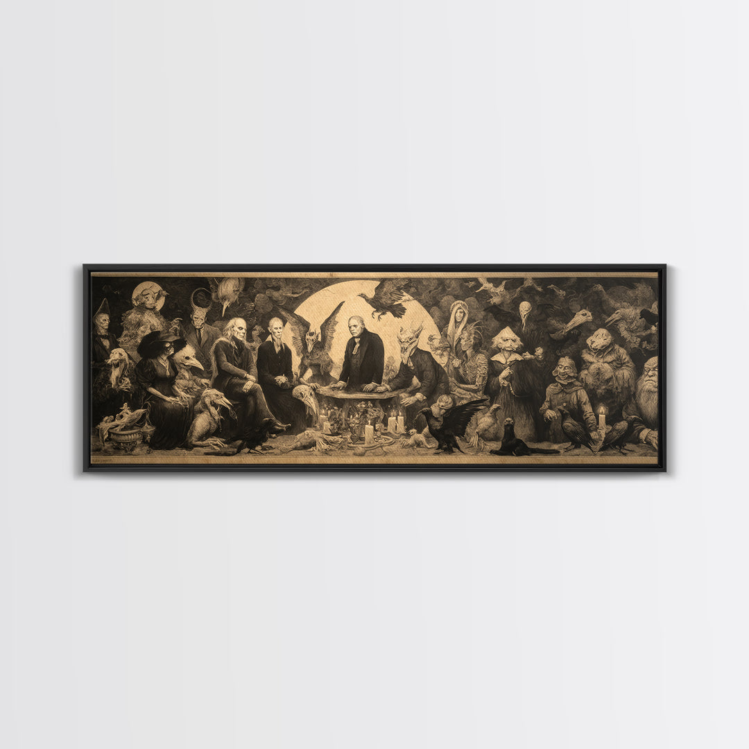 The Monster Family Portrait, Dark Romantic Horror Art, Extra Wide Wall Art, Dark Halloween Decor, Canvas Print, Halloween Wall Art