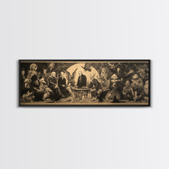 The Monster Family Portrait, Dark Romantic Horror Art, Extra Wide Wall Art, Dark Halloween Decor, Canvas Print, Halloween Wall Art