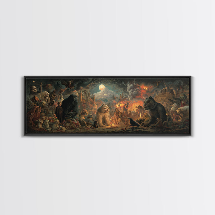 The Monster Family Portrait, Apocalyptic Romantic Art, Extra Wide Wall Art, Dark Halloween Decor, Framed Canvas Print, Halloween Wall Art