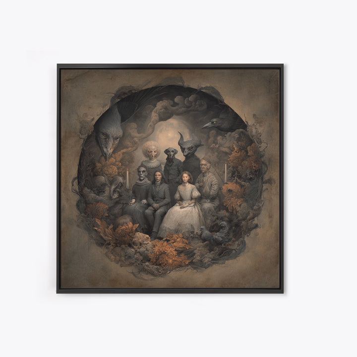 The Monster Family Portrait, Symbolist Dream Art, Square Wall Art, Dark Fantasy Wall Art, Canvas Print, Halloween Wall Art