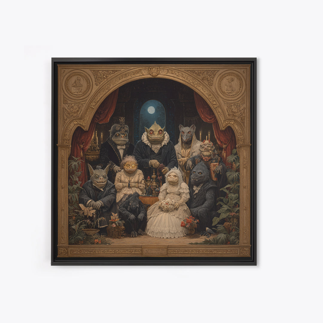 The Monster Family Portrait, Ornate Symbolist Art, Square Wall Art, Macabre Wall Art, Framed Canvas Print, Halloween Wall Art