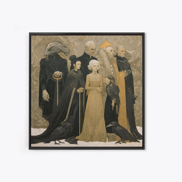 The Monster Family Portrait, Symbolist Death Art, Square Wall Art, Gothic Horror Wall Art, Framed Canvas Print, Halloween Wall Art
