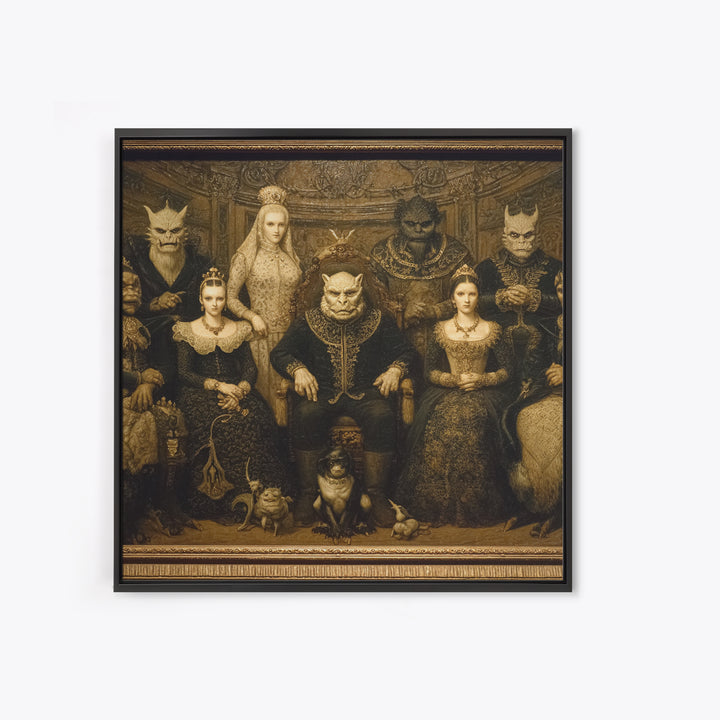 The Monster Family Portrait, Dark Symbolist Art, Square Wall Art, Macabre Wall Art, Framed Canvas Print, Halloween Wall Art