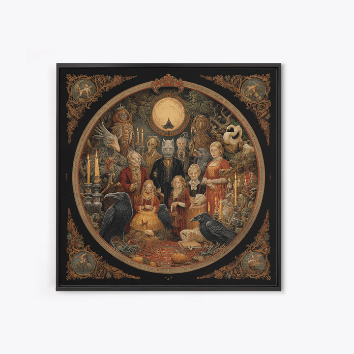 The Monster Family Portrait, Symbolist Etching Art, Square Wall Art, Dark Fantasy Wall Art, Canvas Print, Halloween Wall Art