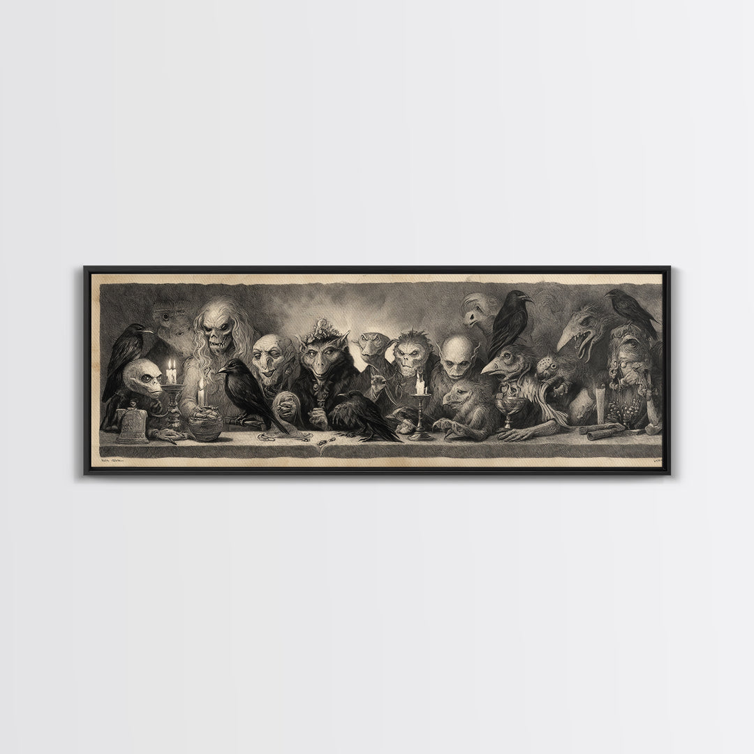 The Monster Family Portrait, Expressionist Nightmare Art, Extra Wide Wall Art, Dark Fantasy Wall Art, Framed Canvas Print
