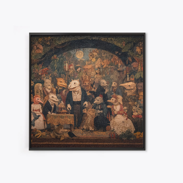 The Monster Family Portrait, Grotesque Carnival Art, Square Wall Art, Dark Fantasy Wall Art, Framed Canvas Print, Halloween Wall Art