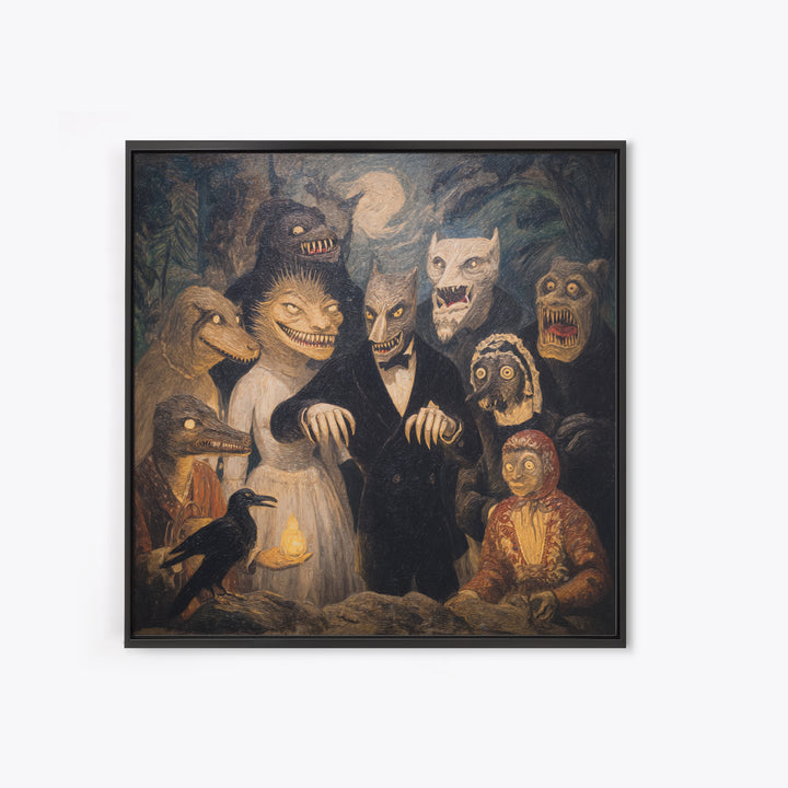 The Monster Family Portrait, Expressionist Gothic Art, Square Wall Art, Dark Halloween Decor, Framed Canvas Print, Halloween Wall Art
