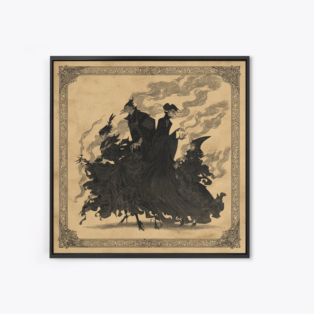 The Monster Family Portrait, Decadent Line Art, Square Wall Art, Gothic Horror Wall Art, Canvas Print, Halloween Wall Art