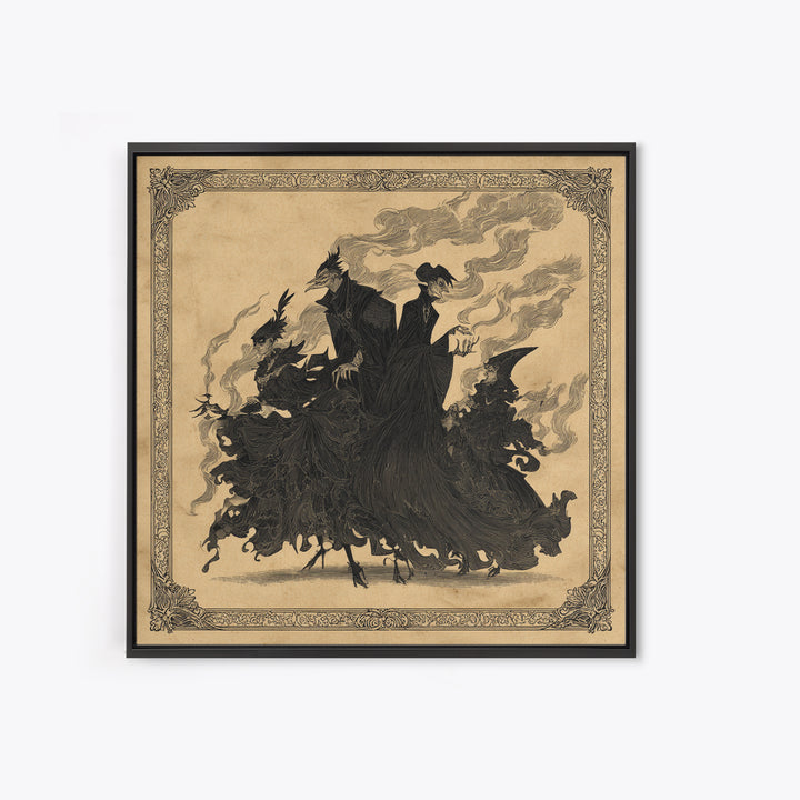 The Monster Family Portrait, Decadent Line Art, Square Wall Art, Gothic Horror Wall Art, Canvas Print, Halloween Wall Art