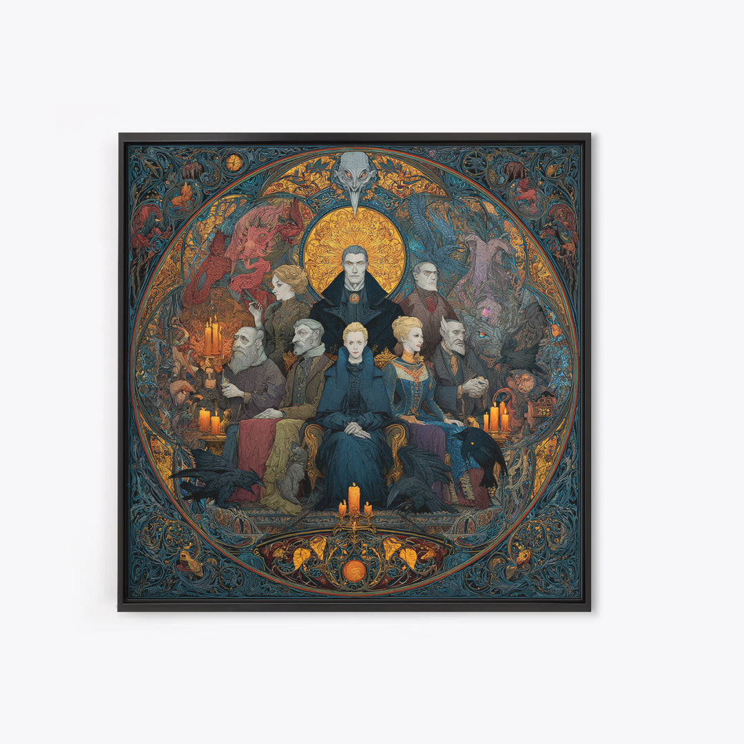 The Monster Family Portrait, Stained Glass Gothic Art, Square Wall Art, Gothic Horror Wall Art, Framed Canvas Print, Halloween Wall Art
