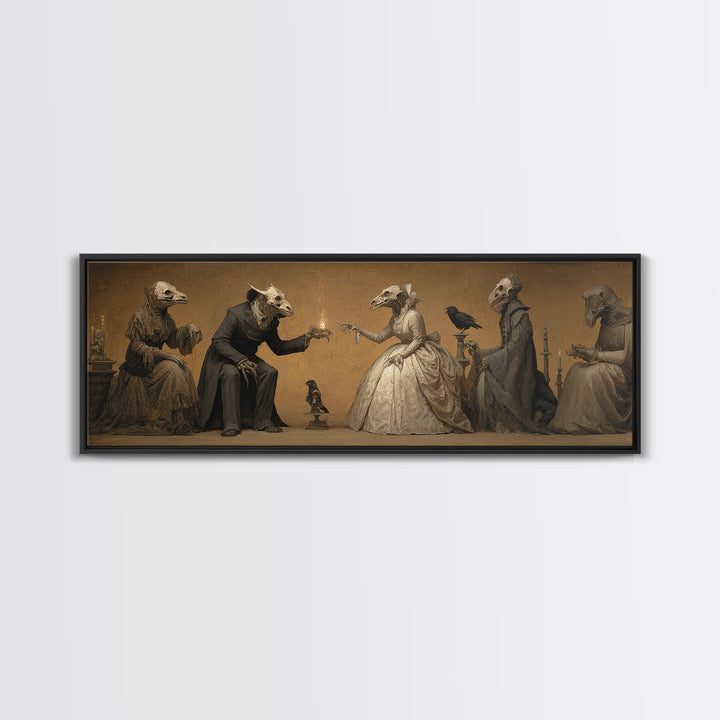 The Monster Family Portrait, Surreal Apocalyptic Art, Extra Wide Wall Art, Dark Halloween Decor, Framed Canvas Print