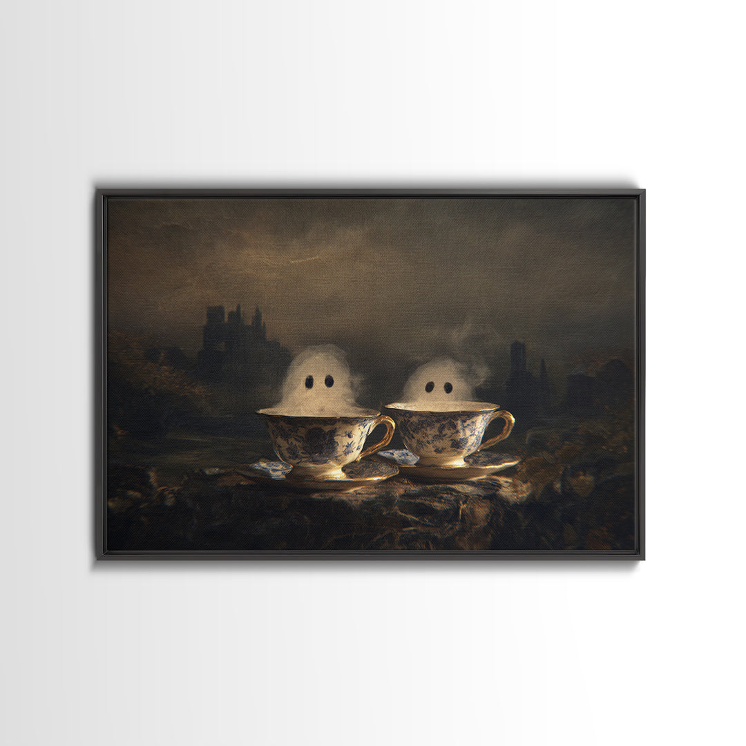 Tiny Ghosts In Teacups, Romantic Gothic Landscape, Landscape Wall Art, Gothic Horror Wall Art, Canvas Print, Halloween Wall Art