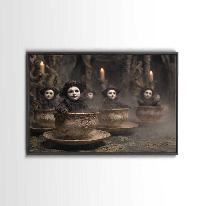 Tiny Ghosts In Teacups, Symbolist Gothic Landscape, Landscape Wall Art, Macabre Wall Art, Canvas Print, Halloween Wall Art, Halloween Decor