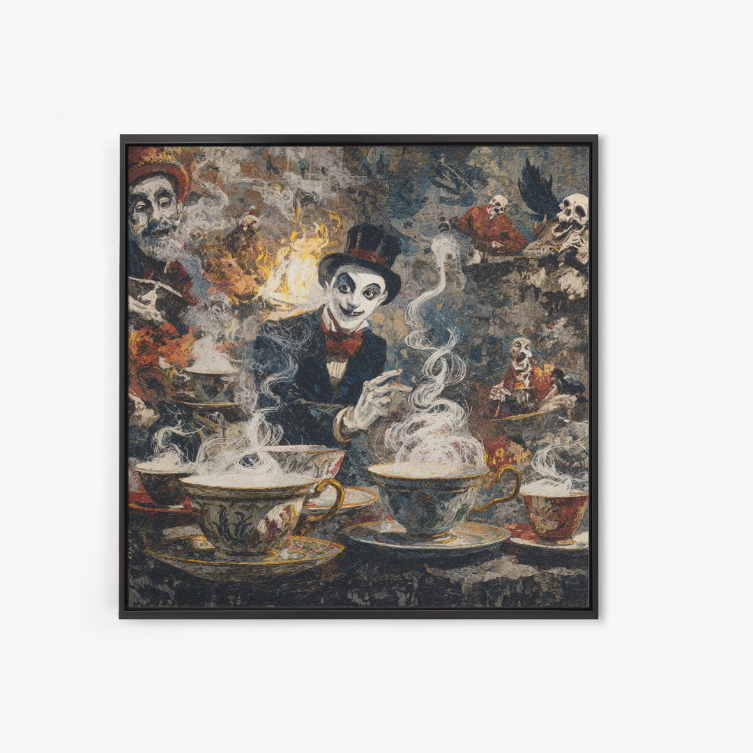 Tiny Ghosts In Teacups, Grotesque Carnival Art, Square Wall Art, Macabre Wall Art, Framed Canvas Print, Halloween Wall Art