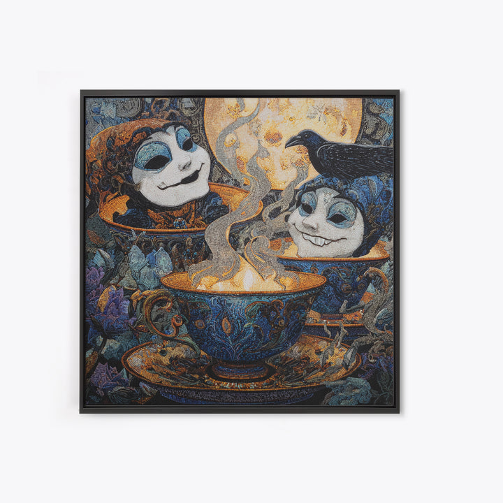 Tiny Ghosts In Teacups, Stained Glass Gothic Art, Square Wall Art, Gothic Horror Wall Art, Canvas Print, Halloween Wall Art
