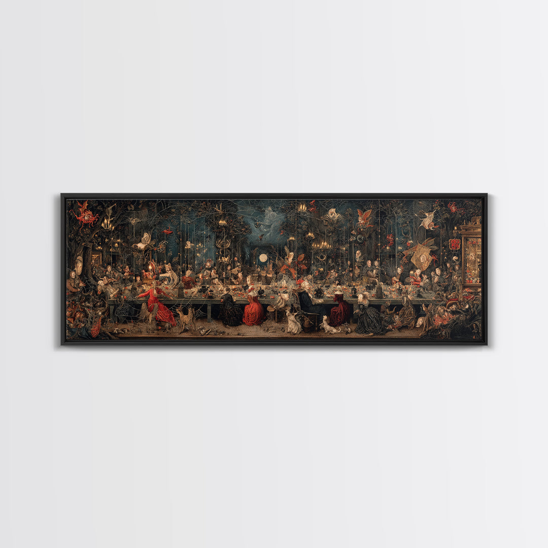 The Spider Sewing Circle, Medieval Grotesque Art, Extra Wide Wall Art, Dark Fantasy Wall Art, Framed Canvas Print, Halloween Wall Art