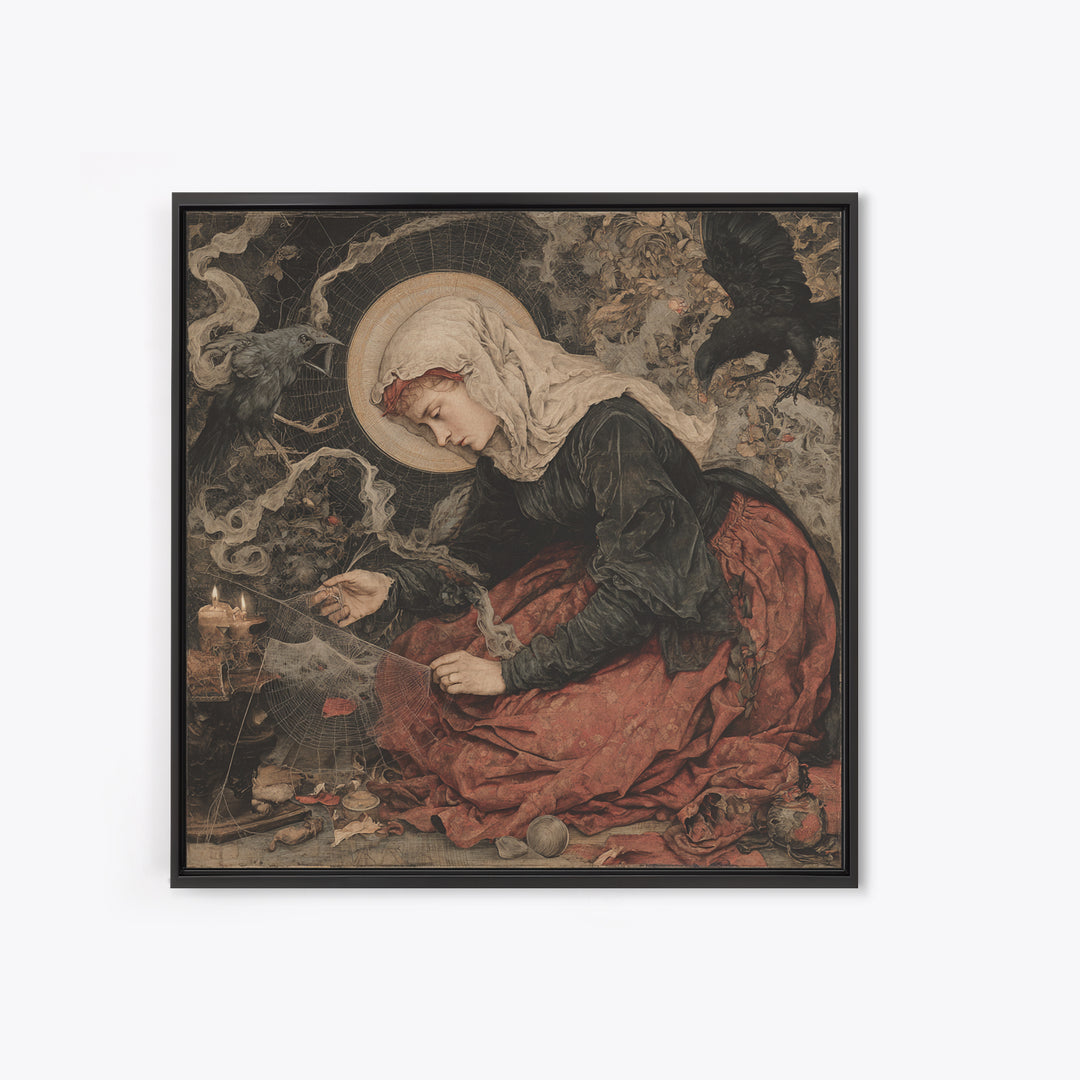 The Spider Sewing Circle, Dark Renaissance Art, Square Wall Art, Gothic Horror Wall Art, Canvas Print, Halloween Wall Art