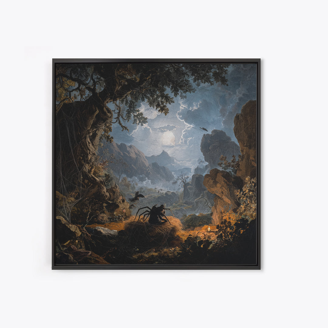 The Spider Sewing Circle, Baroque Witchcraft Art, Square Wall Art, Dark Halloween Decor, Framed Canvas Print, Halloween Wall Art