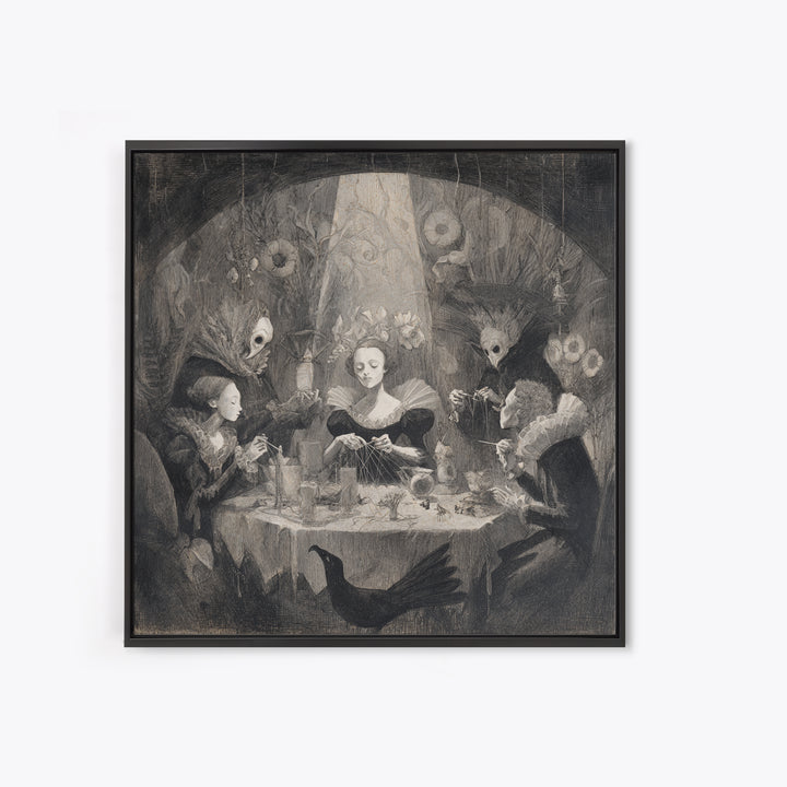 The Spider Sewing Circle, Symbolist Dream Art, Square Wall Art, Gothic Horror Wall Art, Framed Canvas Print, Halloween Wall Art