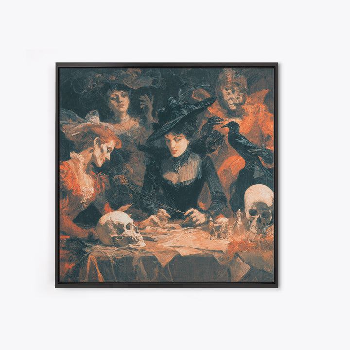 The Spider Sewing Circle, Decadent Gothic Art, Square Wall Art, Dark Halloween Decor, Canvas Print, Halloween Wall Art