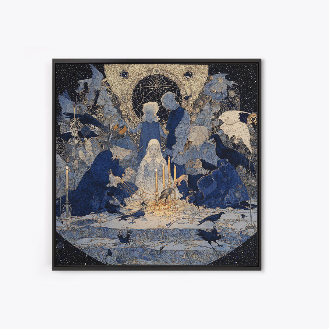 The Spider Sewing Circle, Symbolist Death Art, Square Wall Art, Gothic Horror Wall Art, Framed Canvas Print, Halloween Wall Art
