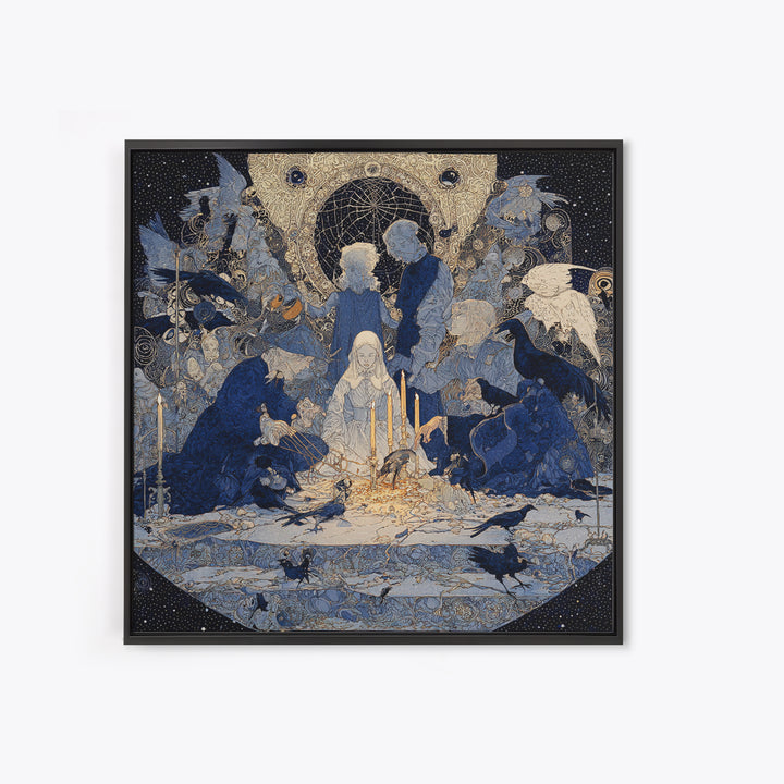 The Spider Sewing Circle, Symbolist Death Art, Square Wall Art, Gothic Horror Wall Art, Framed Canvas Print, Halloween Wall Art