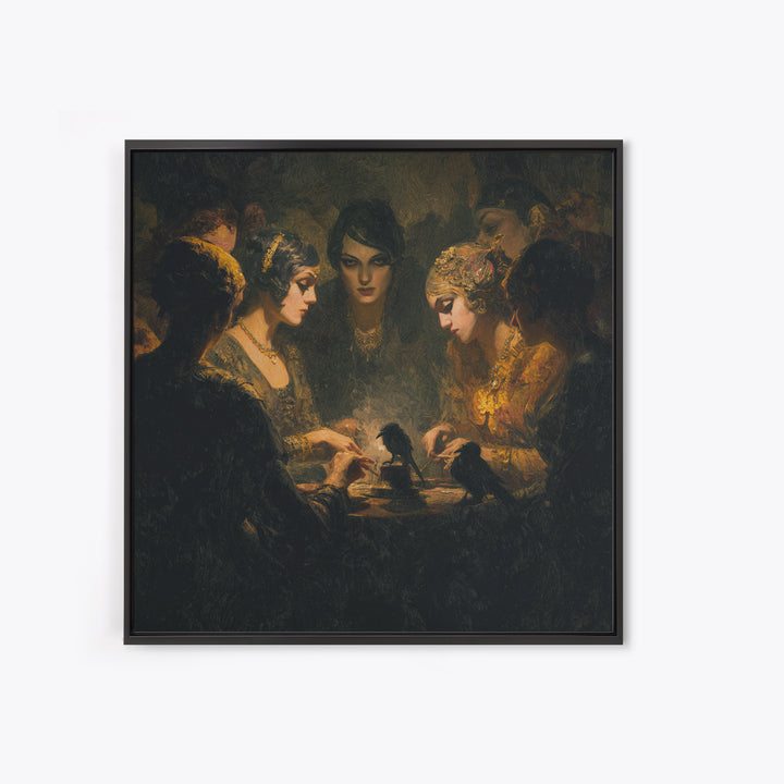 The Spider Sewing Circle, Dark Symbolist Art, Square Wall Art, Dark Fantasy Wall Art, Canvas Print, Halloween Wall Art