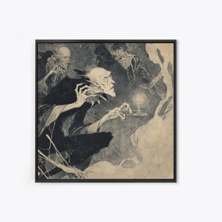 The Spider Sewing Circle, Expressionist Nightmare Art, Square Wall Art, Dark Halloween Decor, Framed Canvas Print, Halloween Wall Art
