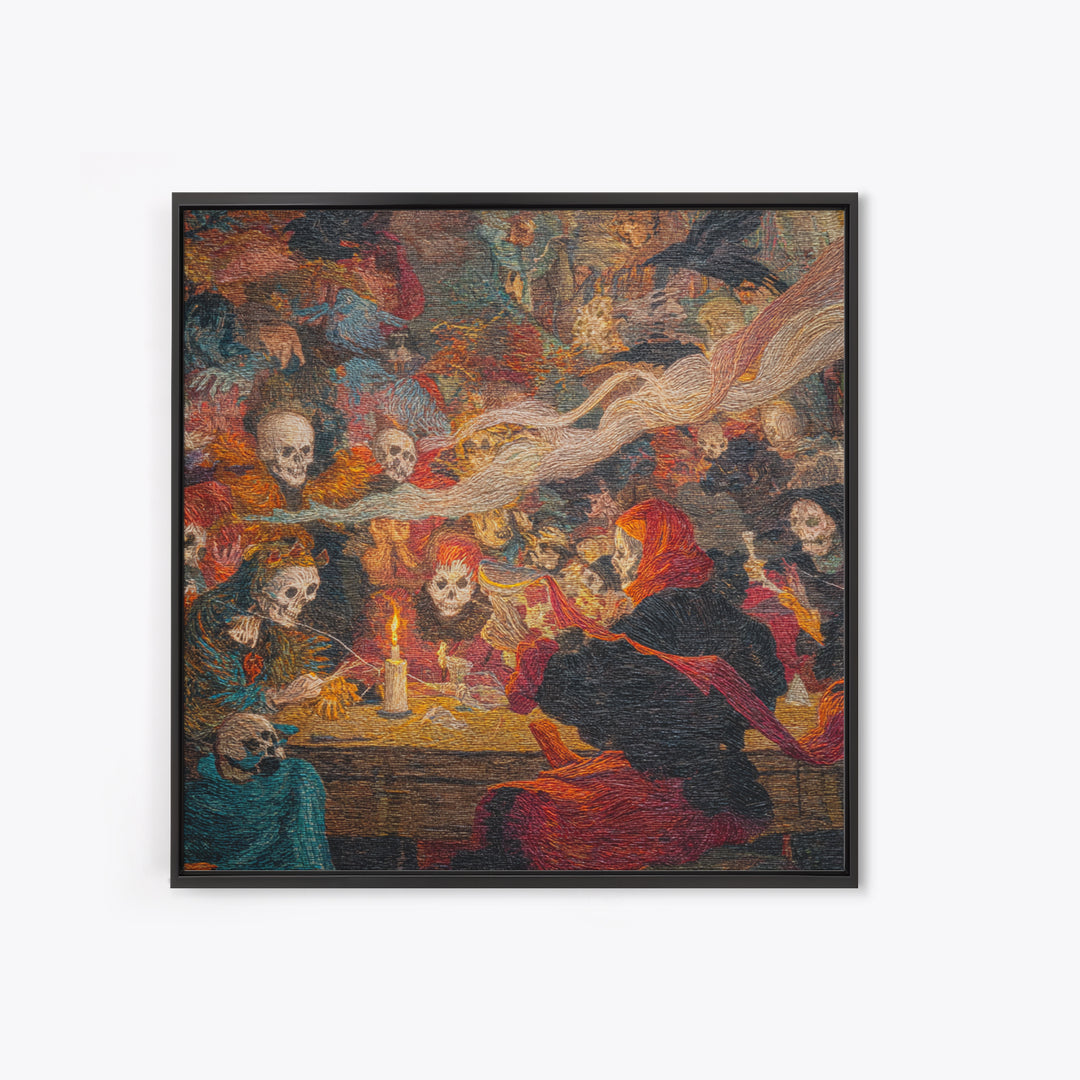 The Spider Sewing Circle, Grotesque Carnival Art, Square Wall Art, Gothic Horror Wall Art, Canvas Print, Halloween Wall Art