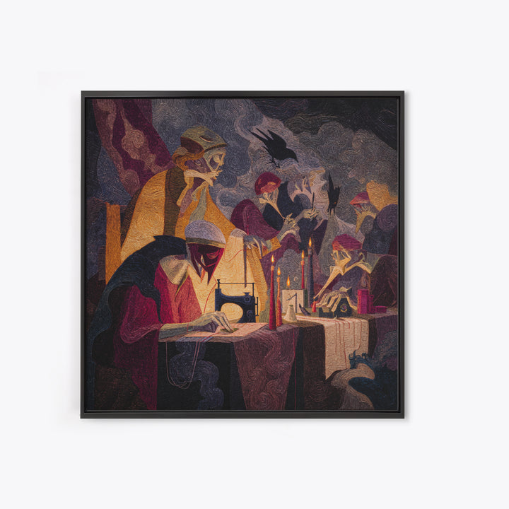The Spider Sewing Circle, Expressionist Gothic Art, Square Wall Art, Gothic Horror Wall Art, Canvas Print, Halloween Wall Art
