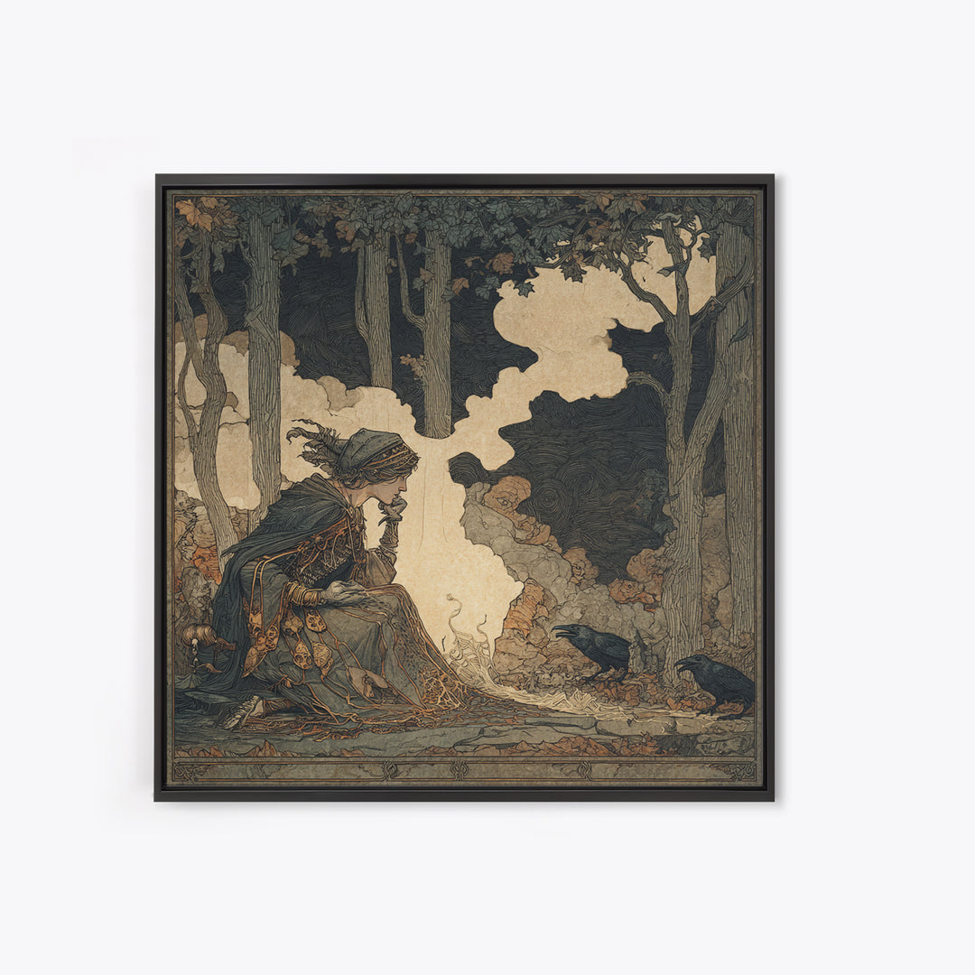 The Spider Sewing Circle, Gothic Storybook Art, Square Wall Art, Dark Fantasy Wall Art, Canvas Print, Halloween Wall Art