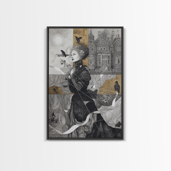 The Spider Sewing Circle, Victorian Macabre Art, Vertical Wall Art, Macabre Wall Art, Framed Canvas Print, Halloween Wall Art